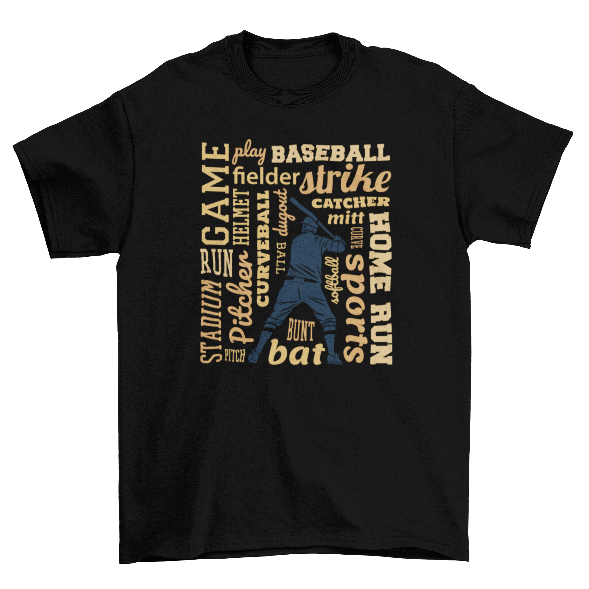 A stylish t-shirt featuring a dynamic baseball player graphic with motivational quotes related to baseball.
