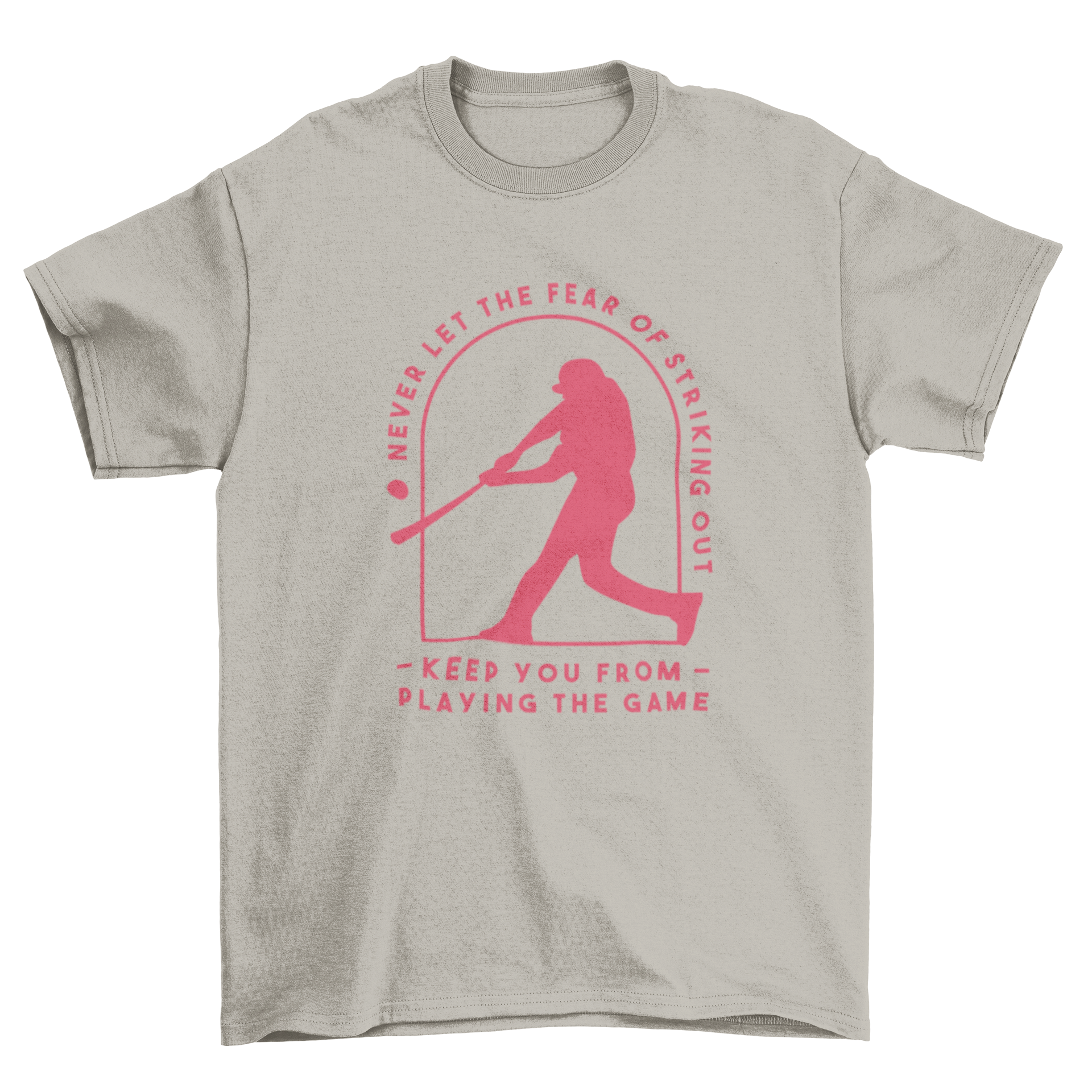 Baseball Quote T-shirt featuring a man hitting a ball with an inspirational quote.