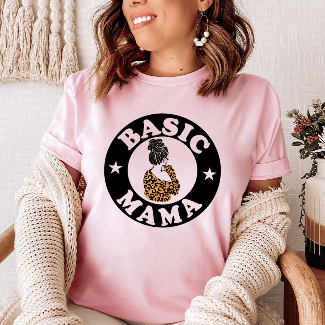 Basic Mama Tee featuring unique digital prints on soft, durable cotton fabric.