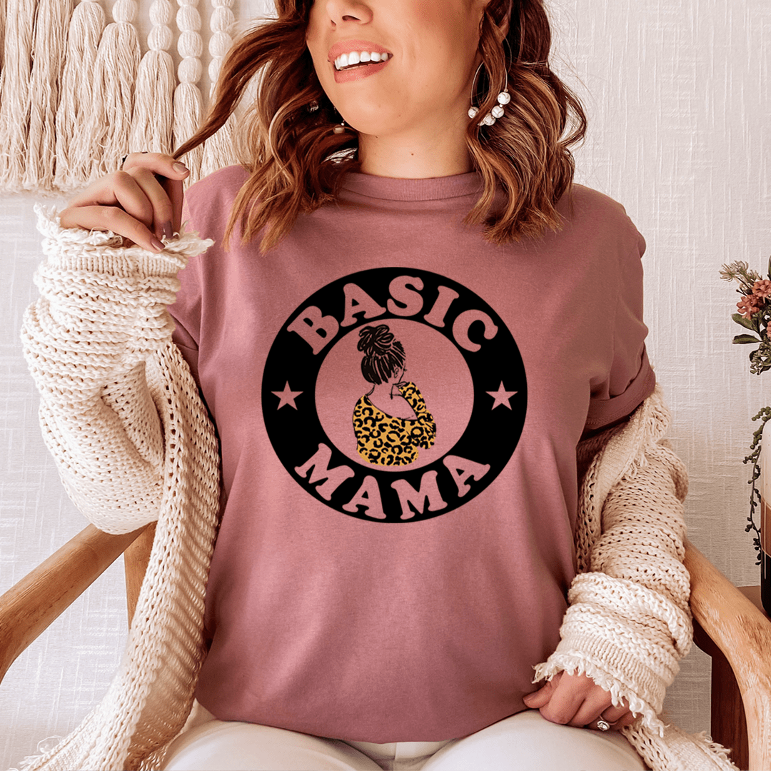 Basic Mama Tee featuring unique digital prints on soft, durable cotton fabric.
