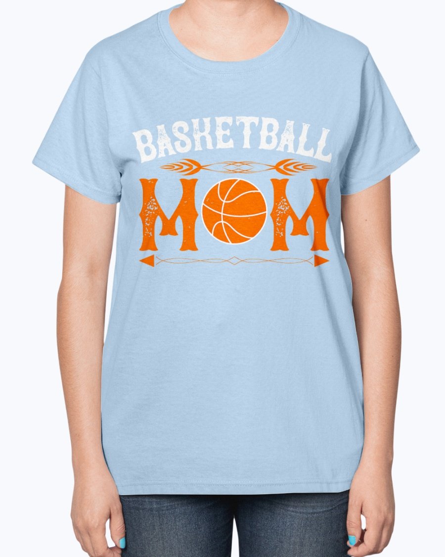Basketball Mom Ladies T-Shirt featuring a contoured fit and feminine design, perfect for supporting basketball players.