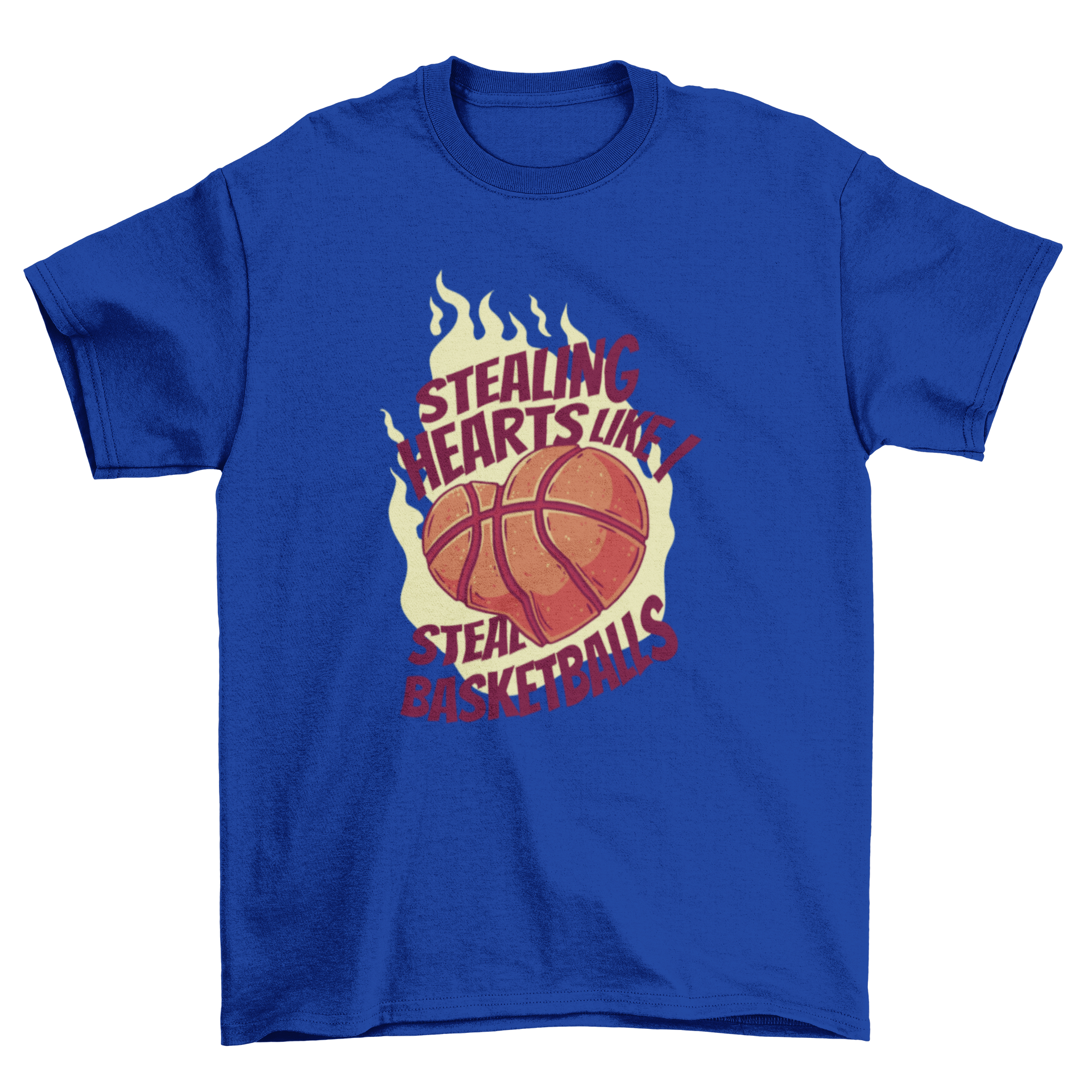A stylish Valentine's t-shirt featuring a heart-shaped basketball and the quote 'Stealing hearts like I steal basketballs'.