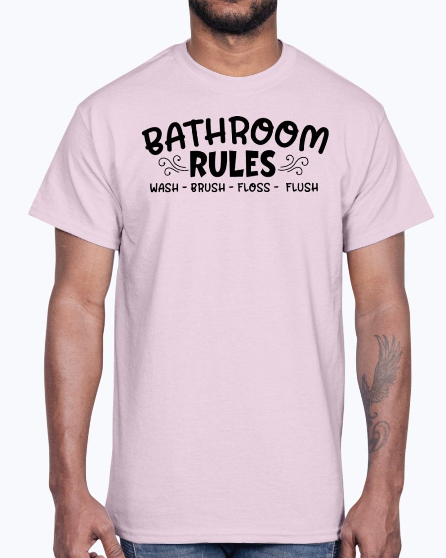A comfortable cotton tee featuring the phrase 'Wash Brush Floss Flush' in a playful design, perfect for casual wear.