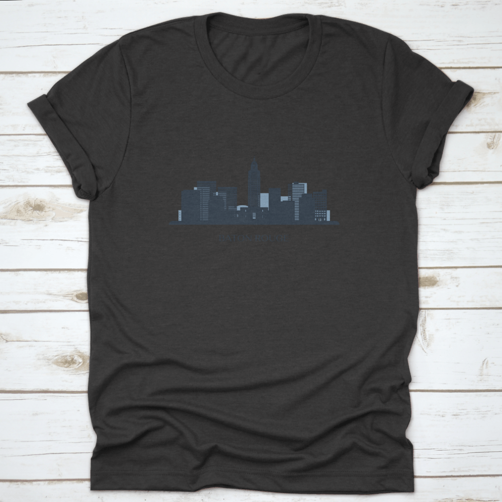 Monochrome silhouette vector illustration of the Baton Rouge skyline, showcasing iconic buildings and structures in a stylish design.