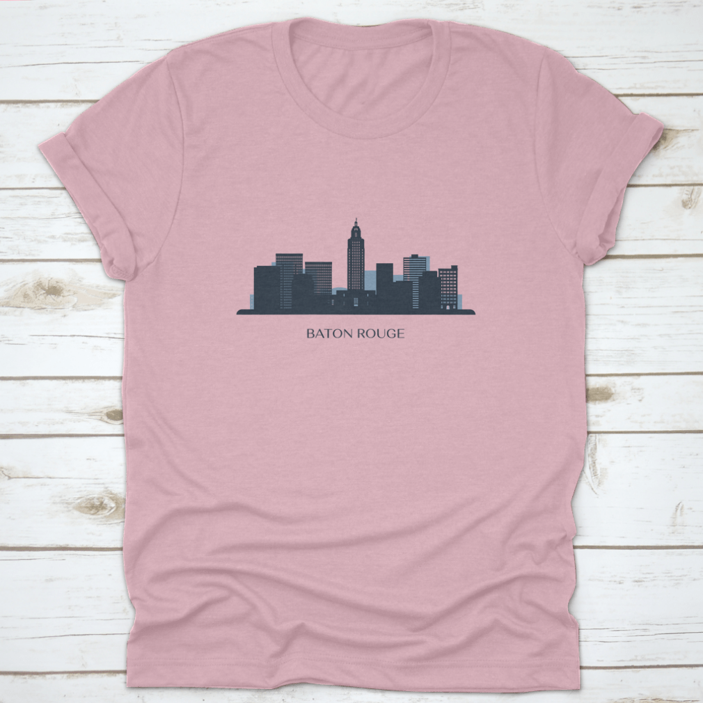 Monochrome silhouette vector illustration of the Baton Rouge skyline, showcasing iconic buildings and structures in a stylish design.