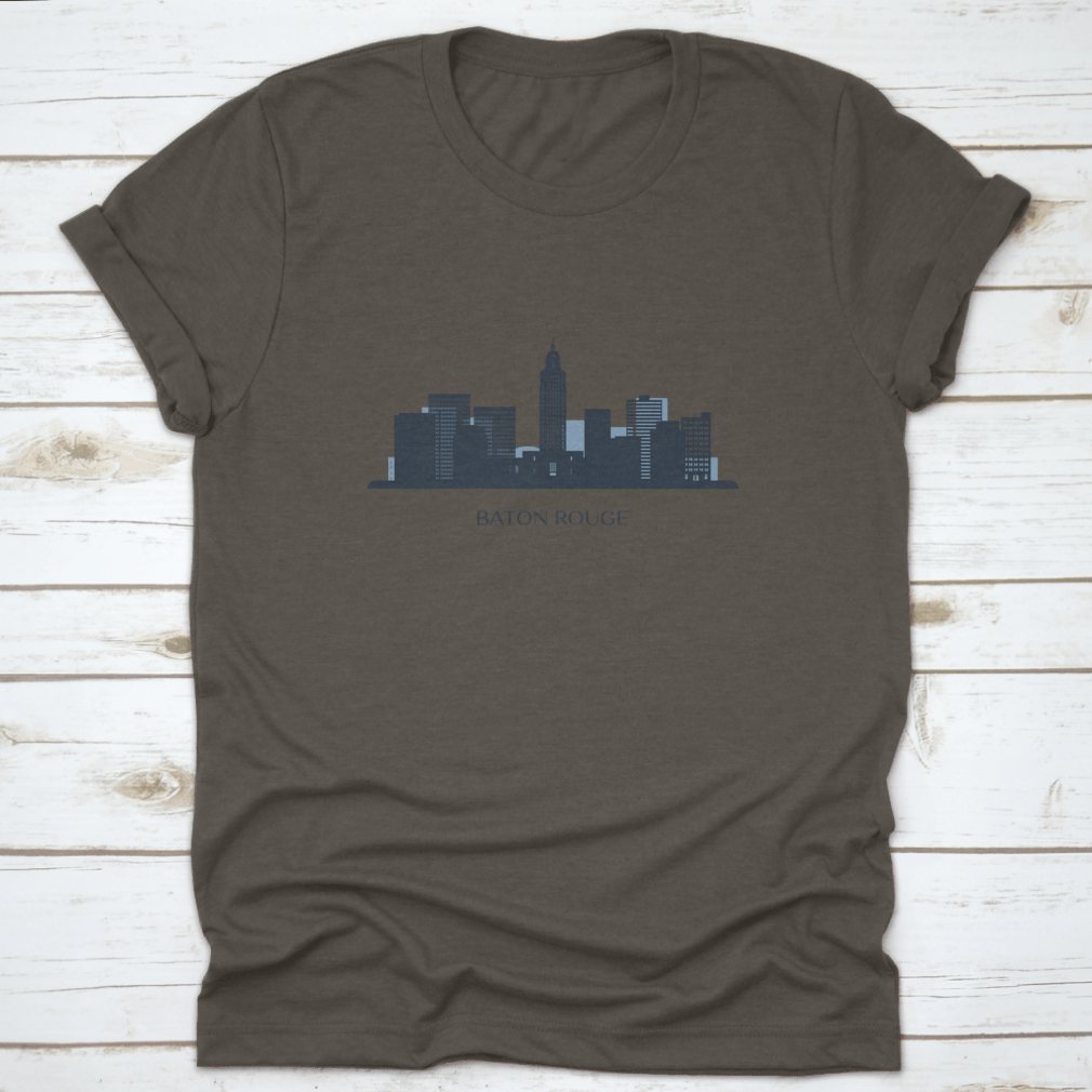 Monochrome silhouette vector illustration of the Baton Rouge skyline, showcasing iconic buildings and structures in a stylish design.