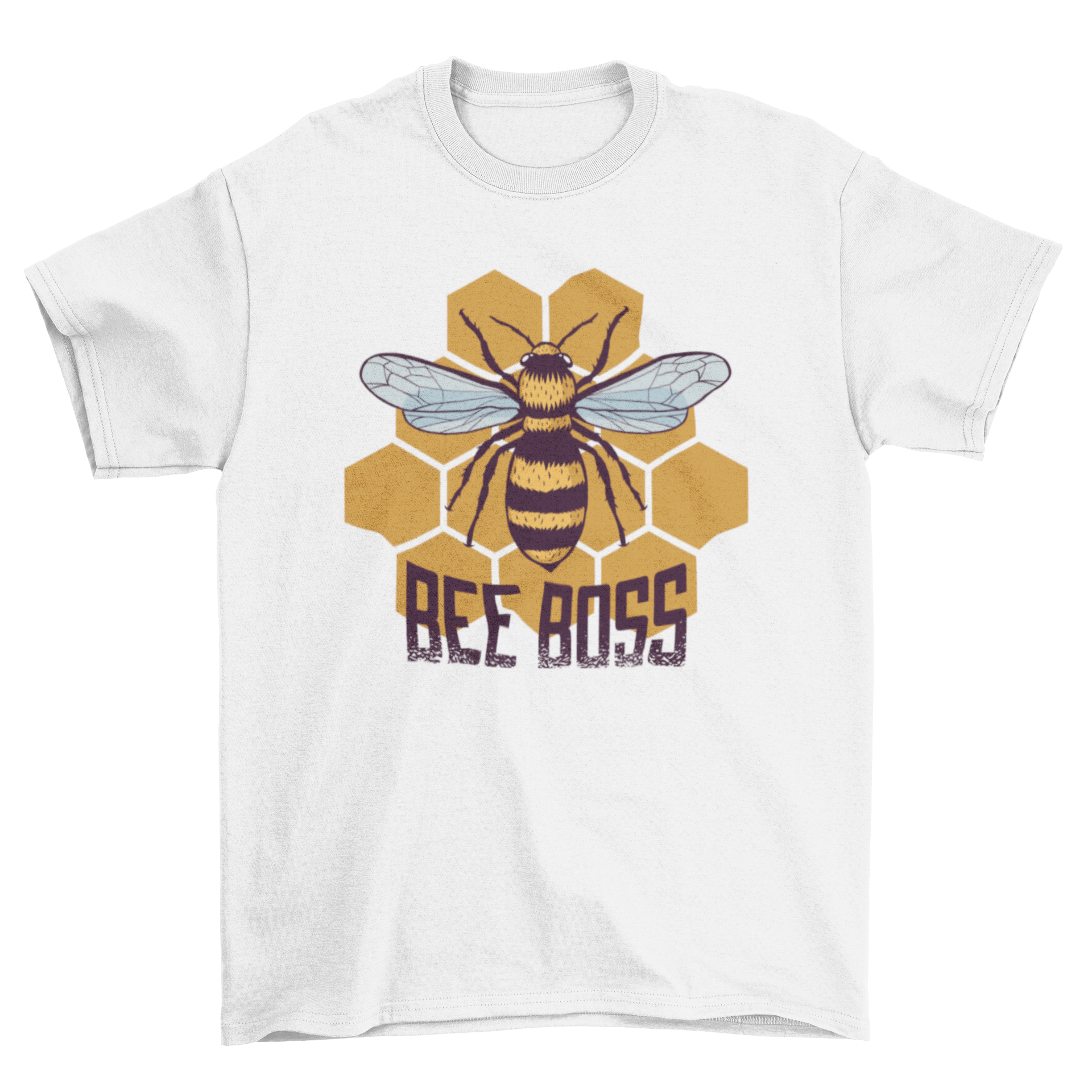 Bee Boss T-Shirt featuring a bee illustration and honeycombs design, perfect for honey lovers and beekeepers.
