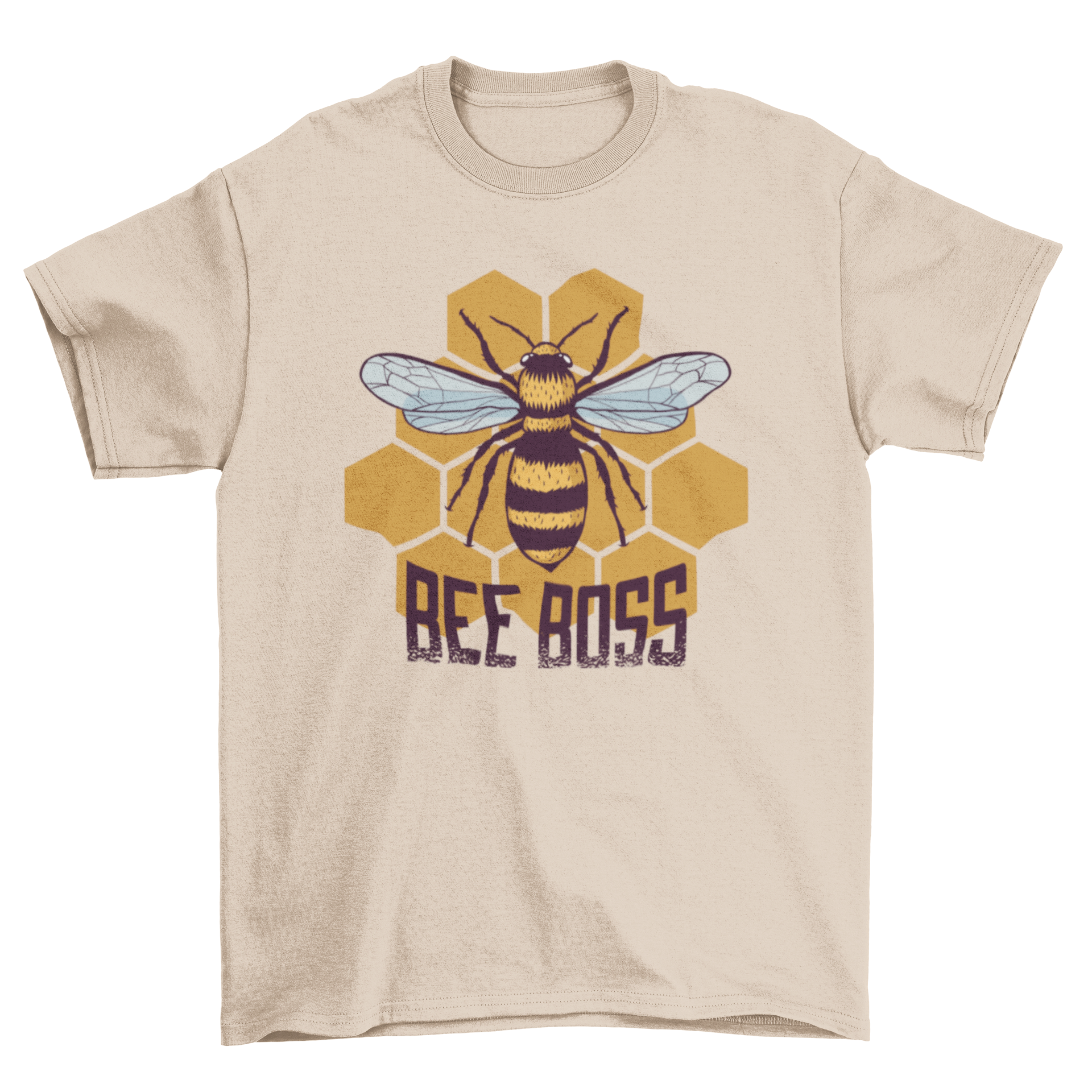 Bee Boss T-Shirt featuring a bee illustration and honeycombs design, perfect for honey lovers and beekeepers.