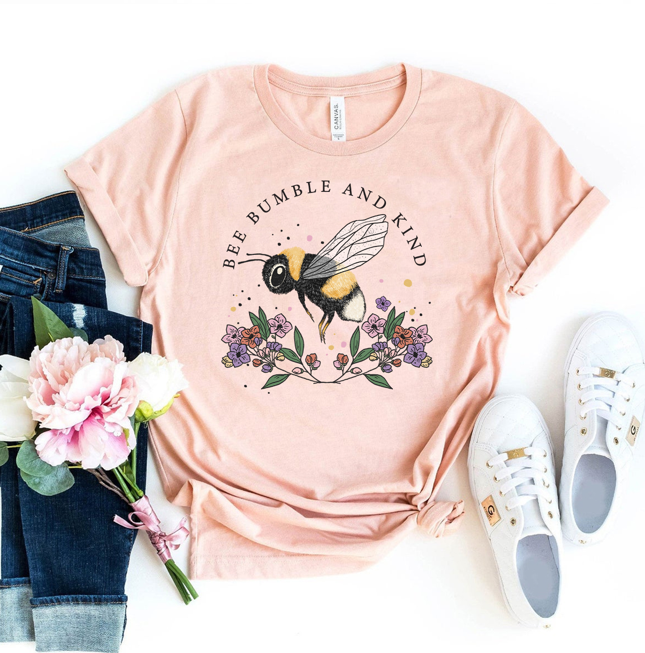 Bee Bumble And Kind T-shirt made from premium ring spun cotton with a vibrant design and comfortable fit.