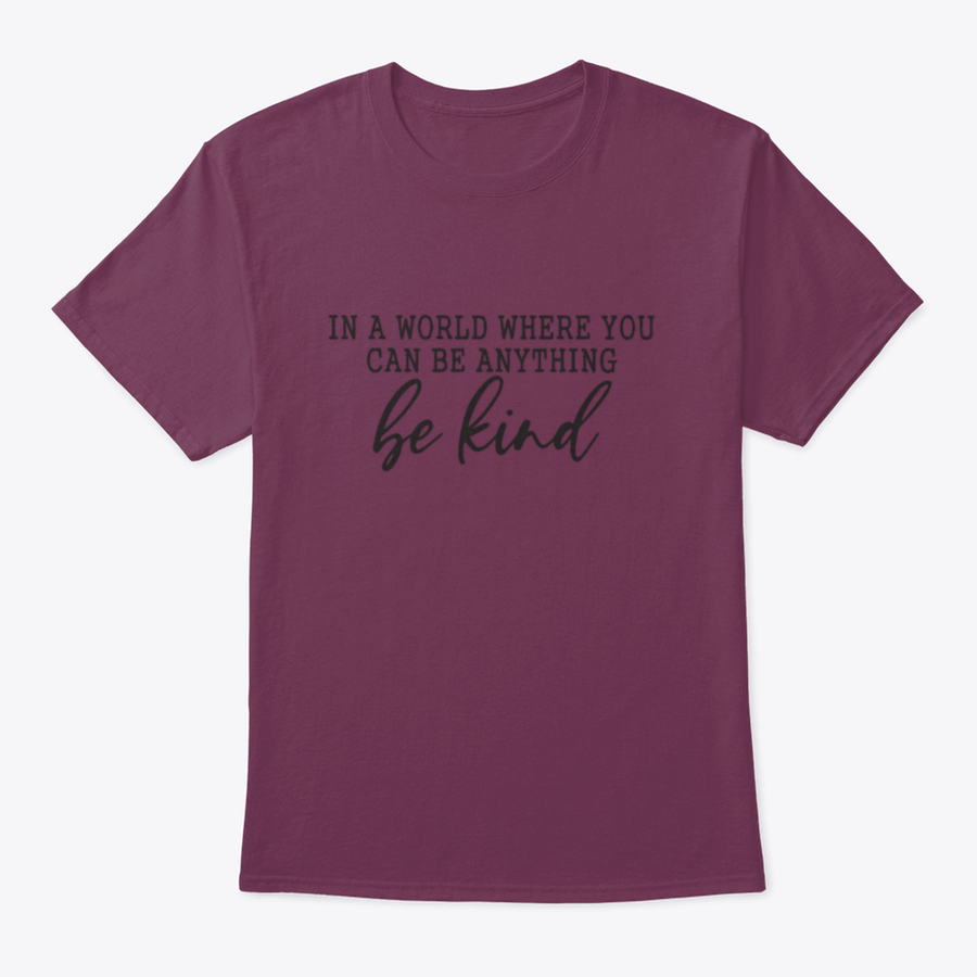 Be Kind Calligraphic Design T-Shirt displayed on a mannequin, showcasing its stylish design and comfortable fit.