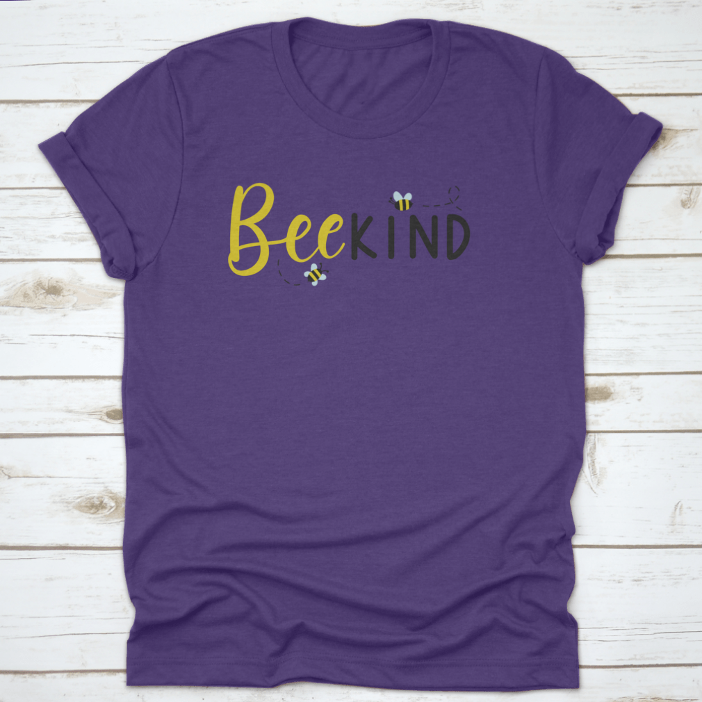 Bee Kind Inspirational Quote shirt featuring cute bees and a handwritten design, made from soft cotton fabric.