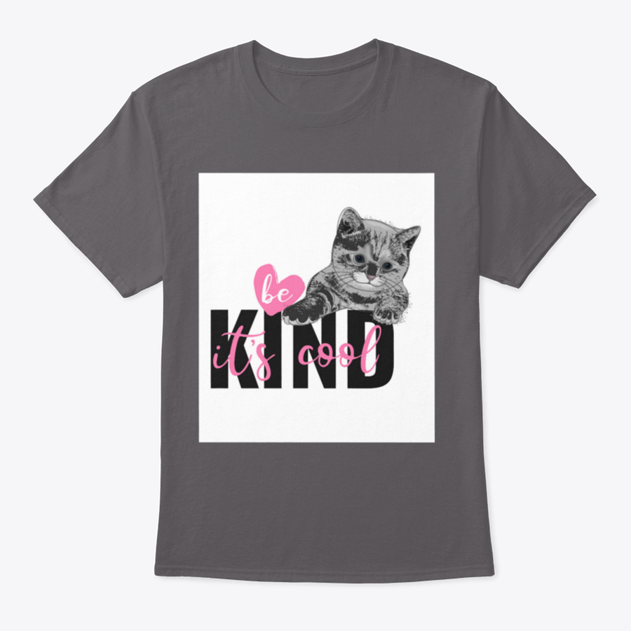 Be Kind It's Cool T-shirt featuring a hand-drawn heart and cat design, made from 100% cotton for comfort.