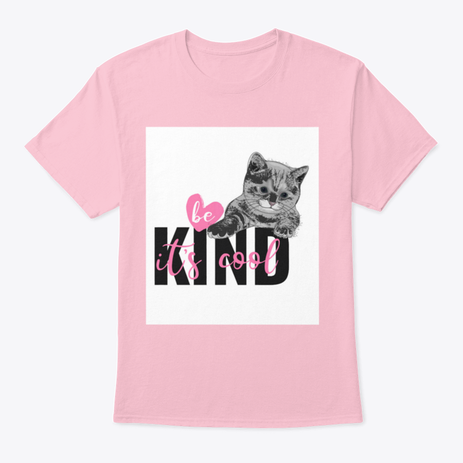 Be Kind It's Cool T-shirt featuring a hand-drawn heart and cat design, made from 100% cotton for comfort.