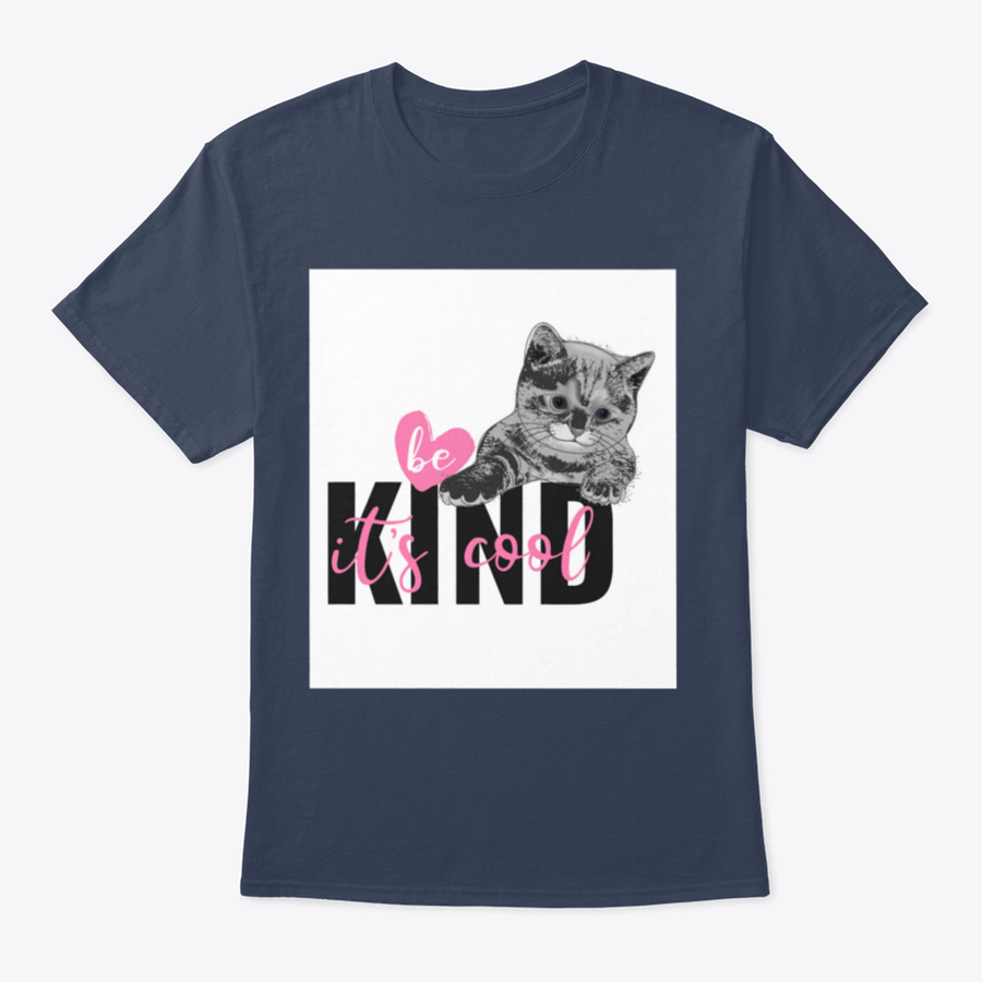 Be Kind It's Cool T-shirt featuring a hand-drawn heart and cat design, made from 100% cotton for comfort.