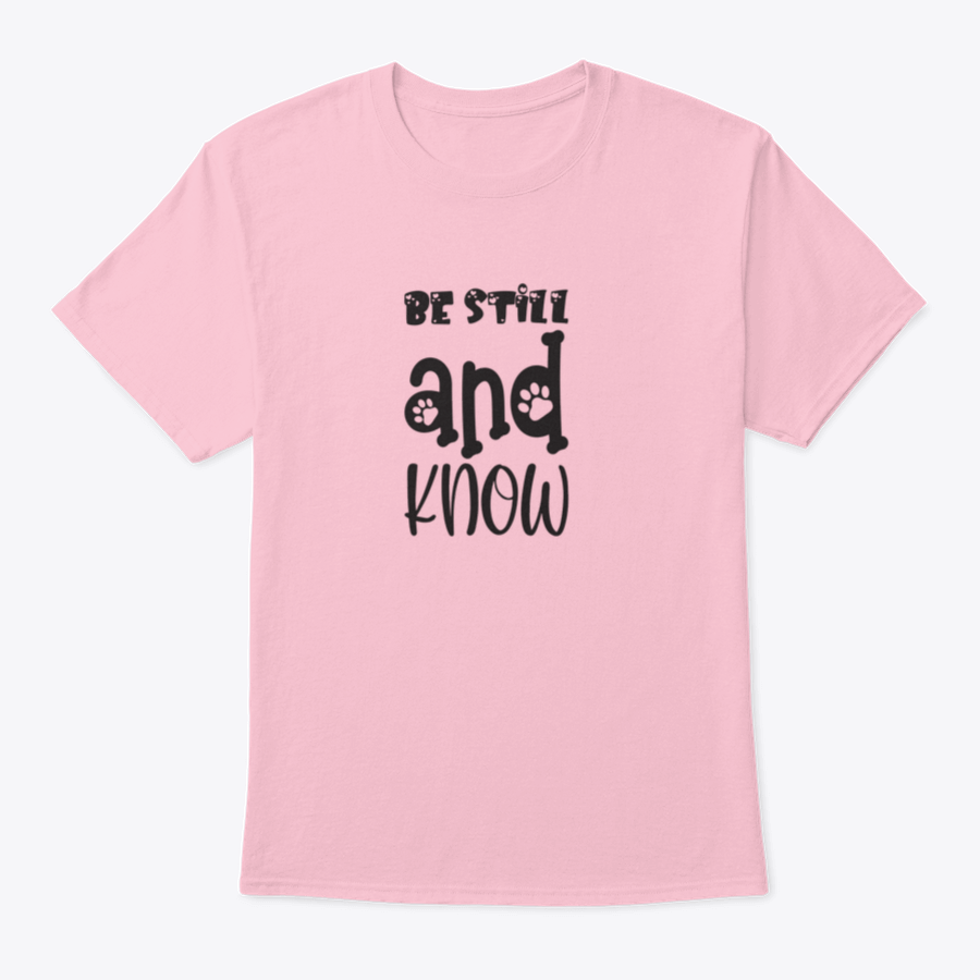 Be Still And Know Black Letter Quote T-Shirt displayed on a mannequin, showcasing its trendy design and comfortable fit.