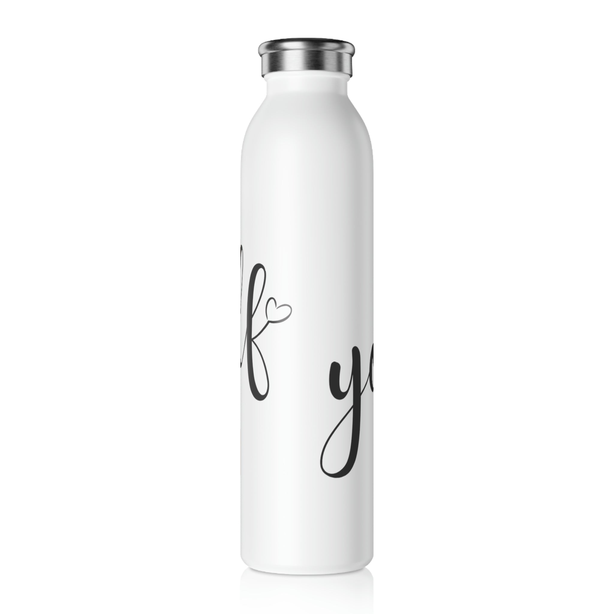 Be Yourself Slim Water Bottle with a matte finish, showcasing personalized designs and a stylish lid.