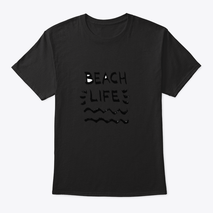 Beach Life Lettering Summer Quote t-shirt with black letters on a white background, showcasing a classic and stylish design.