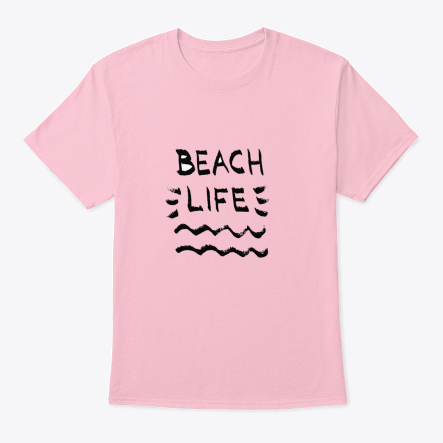 Beach Life Lettering Summer Quote t-shirt with black letters on a white background, showcasing a classic and stylish design.