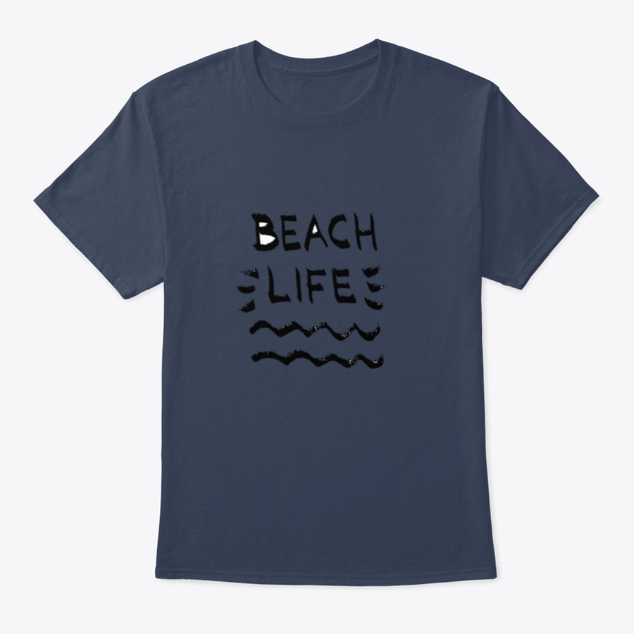 Beach Life Lettering Summer Quote t-shirt with black letters on a white background, showcasing a classic and stylish design.