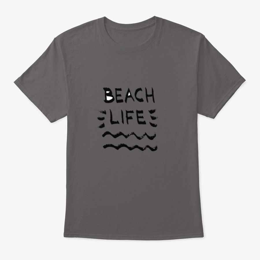 Beach Life Lettering Summer Quote t-shirt with black letters on a white background, showcasing a classic and stylish design.