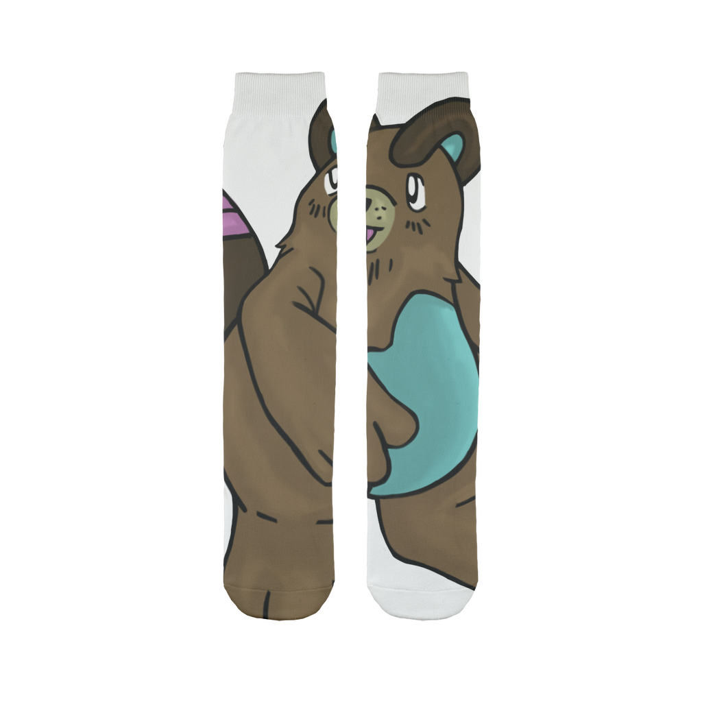 A pair of colorful Beachu Sublimation Tube Socks showcasing vibrant designs and soft polyester material.