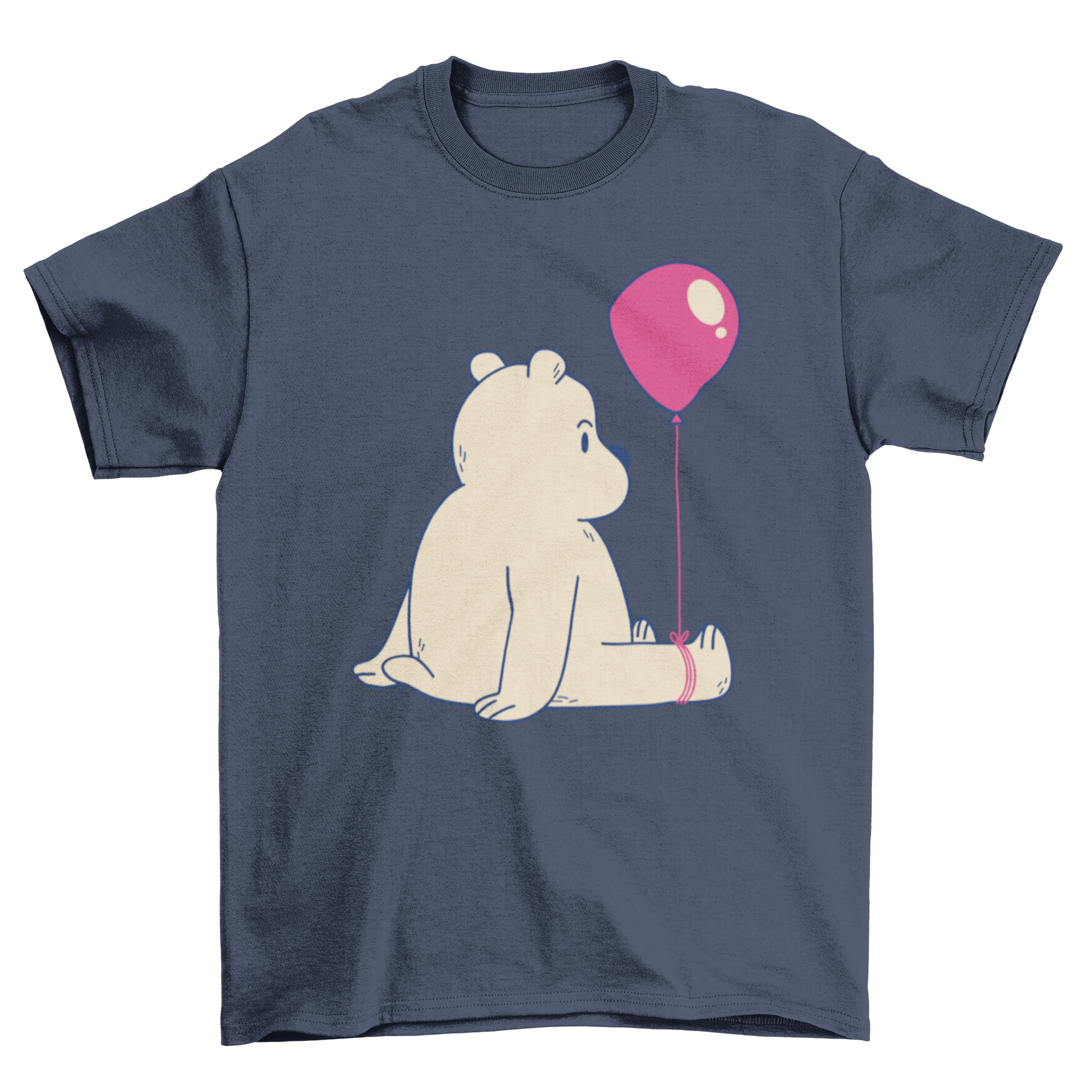 A cute t-shirt featuring a bear holding a colorful balloon tied to its foot, perfect for casual wear.