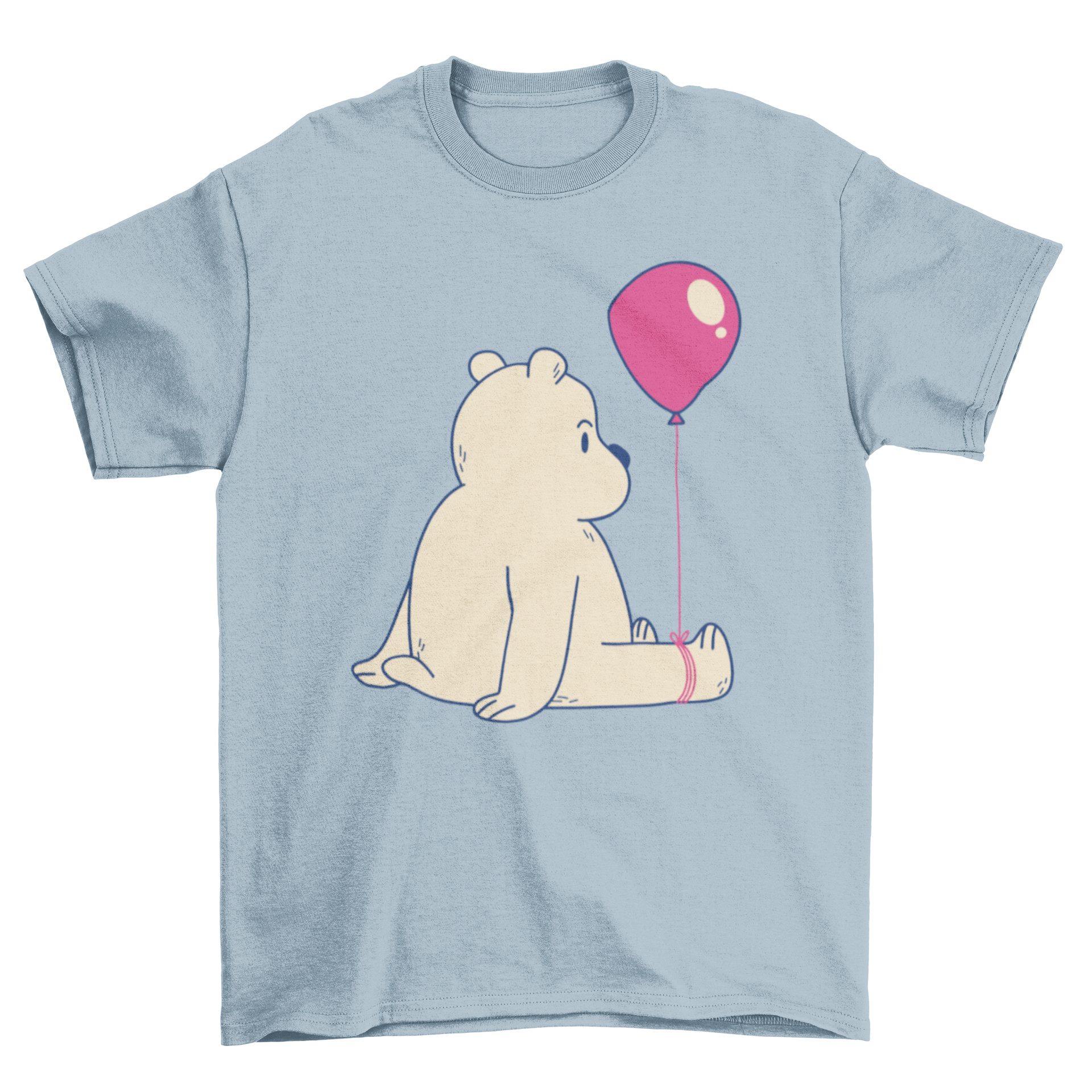 A cute t-shirt featuring a bear holding a colorful balloon tied to its foot, perfect for casual wear.