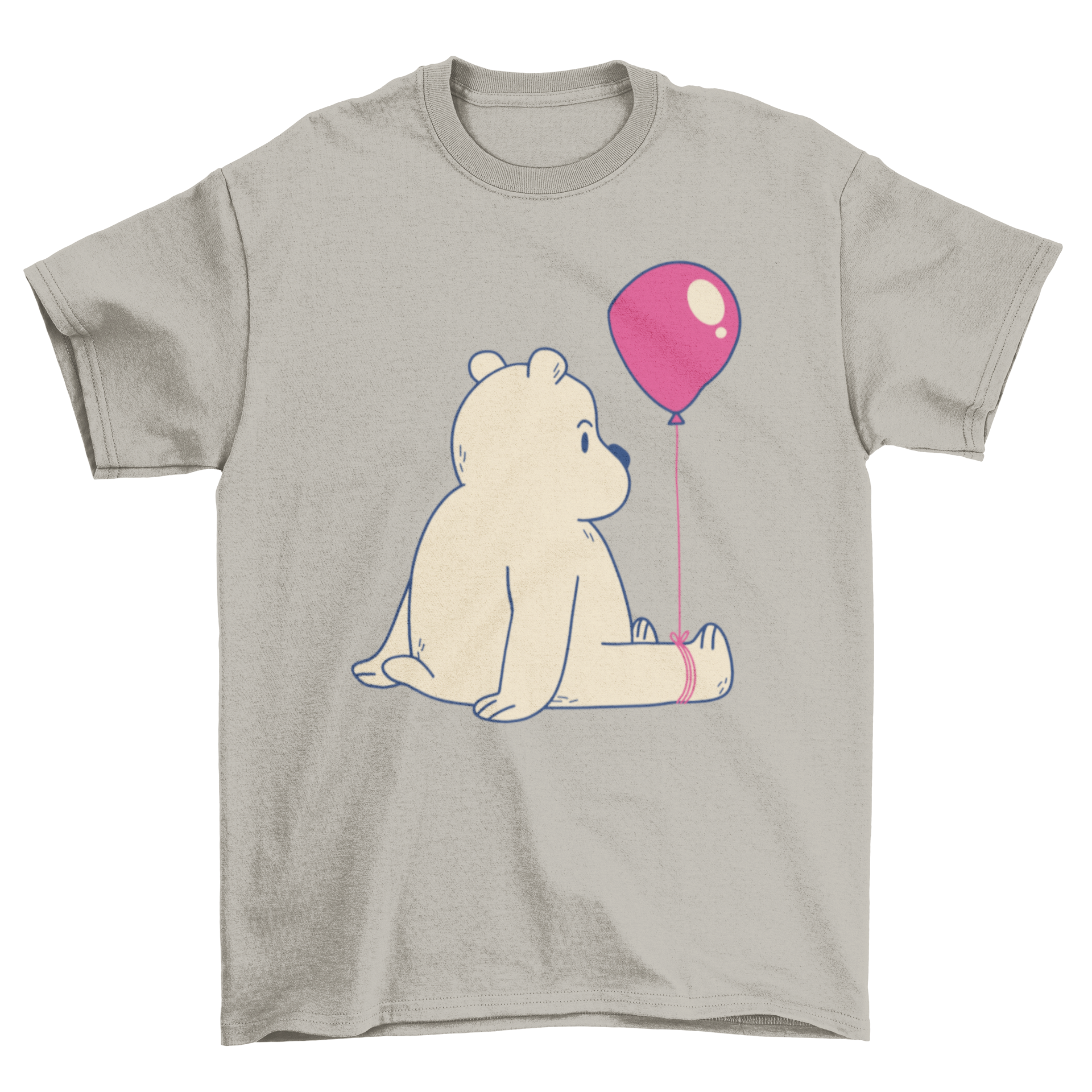 A cute t-shirt featuring a bear holding a colorful balloon tied to its foot, perfect for casual wear.