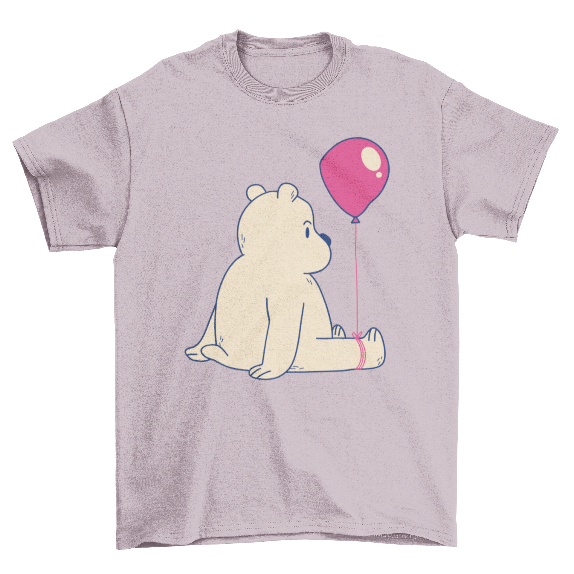 A cute t-shirt featuring a bear holding a colorful balloon tied to its foot, perfect for casual wear.