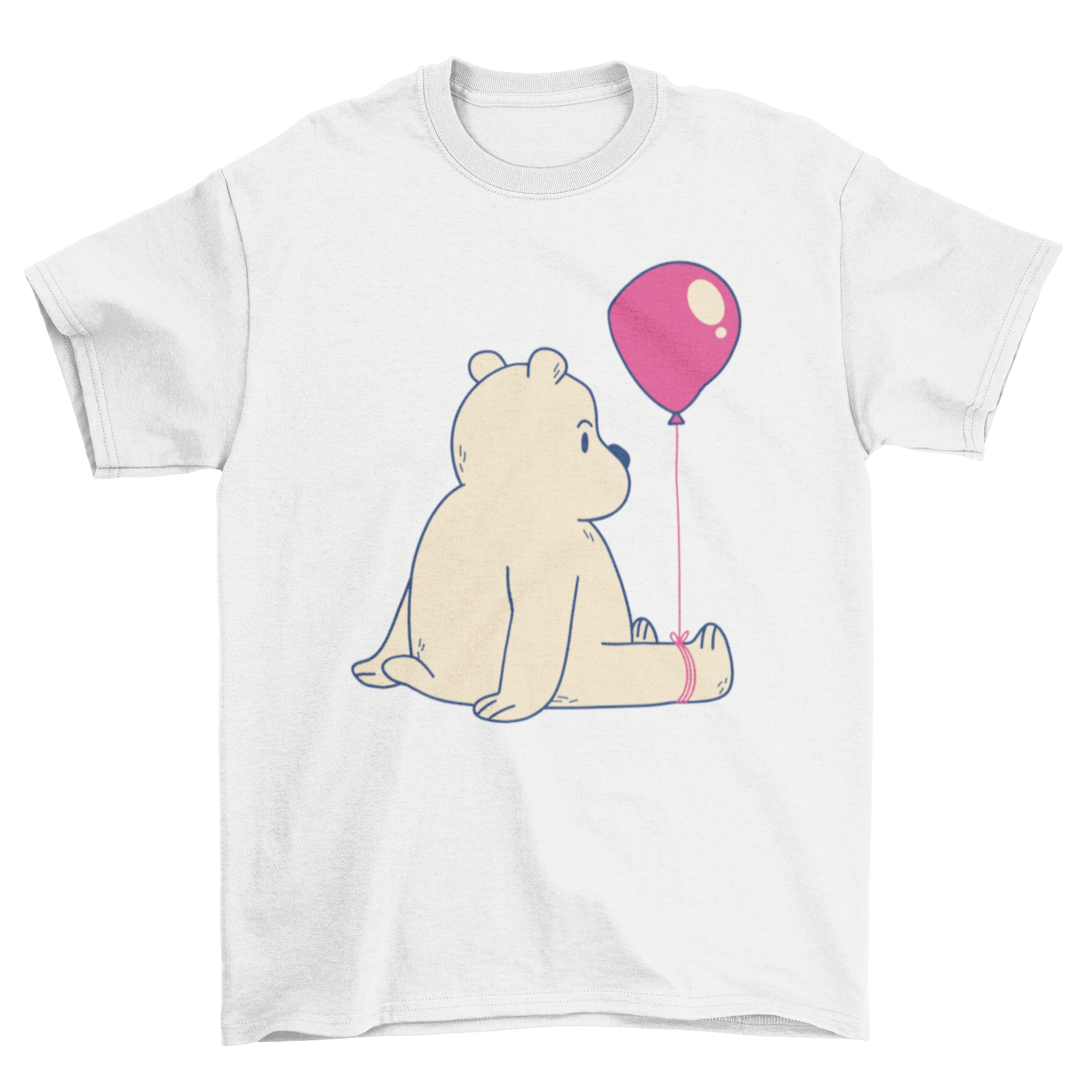 A cute t-shirt featuring a bear holding a colorful balloon tied to its foot, perfect for casual wear.