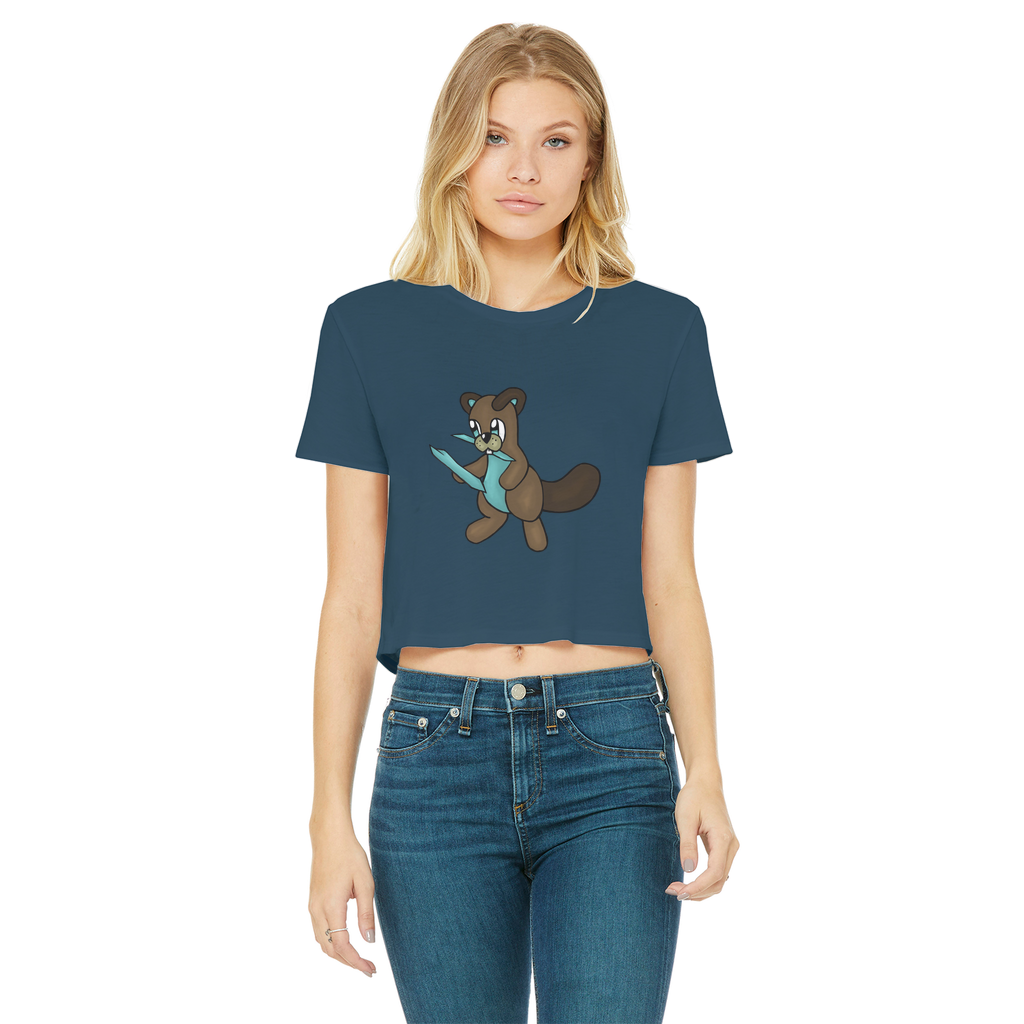 Beatrice Classic Women's Cropped Raw Edge T-Shirt featuring a round neck, short sleeves, and a stylish raw edge hem in various colors.