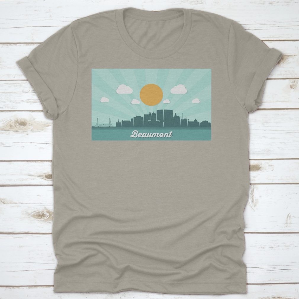 Beaumont Skyline Texas shirt featuring a classic fit, made from 100% cotton, showcasing the skyline design.