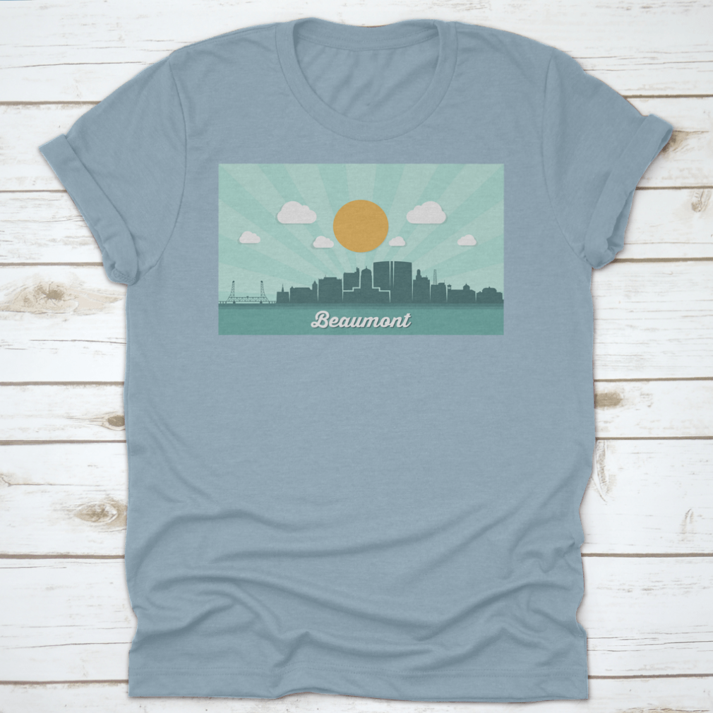 Beaumont Skyline Texas shirt featuring a classic fit, made from 100% cotton, showcasing the skyline design.