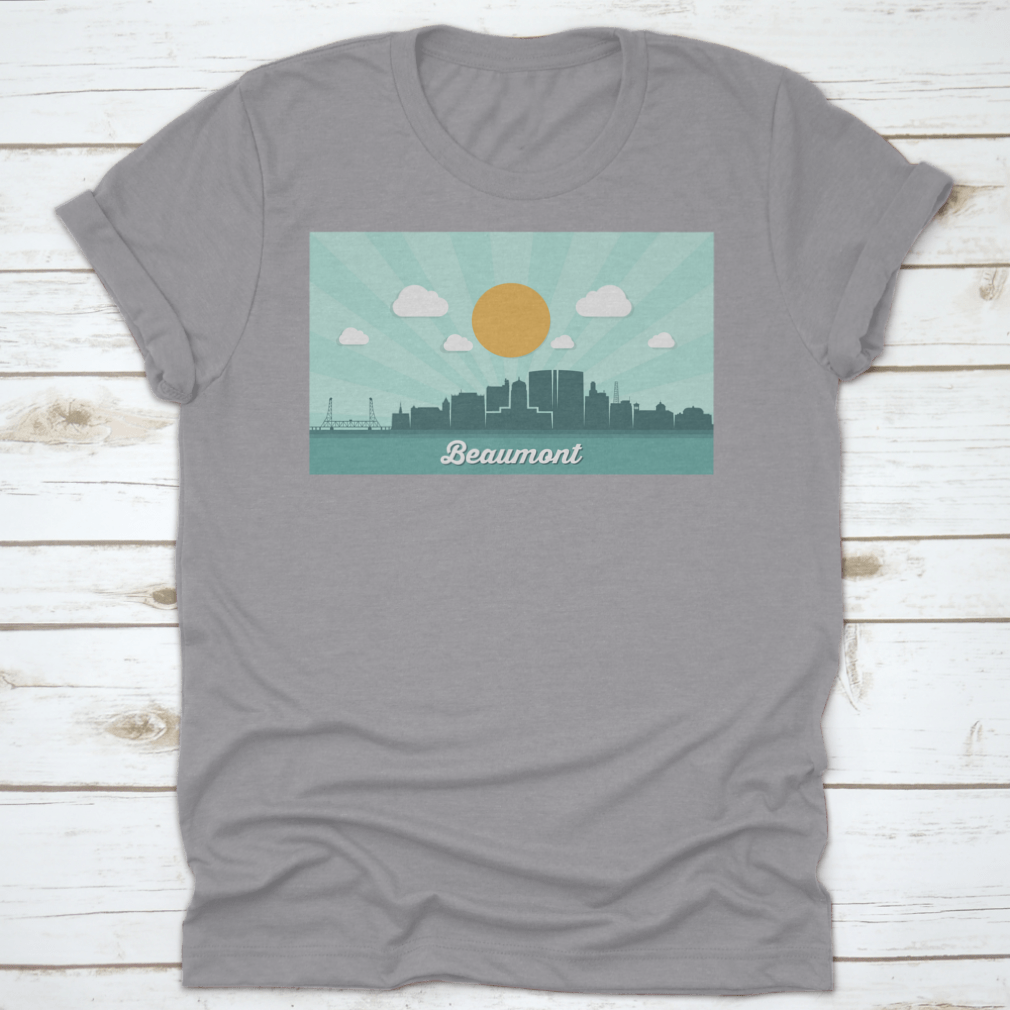 Beaumont Skyline Texas shirt featuring a classic fit, made from 100% cotton, showcasing the skyline design.