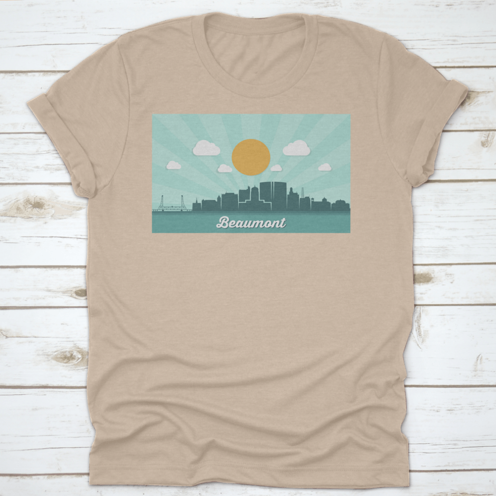 Beaumont Skyline Texas shirt featuring a classic fit, made from 100% cotton, showcasing the skyline design.