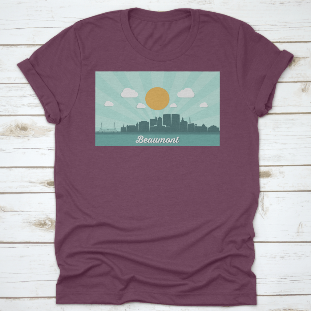 Beaumont Skyline Texas shirt featuring a classic fit, made from 100% cotton, showcasing the skyline design.