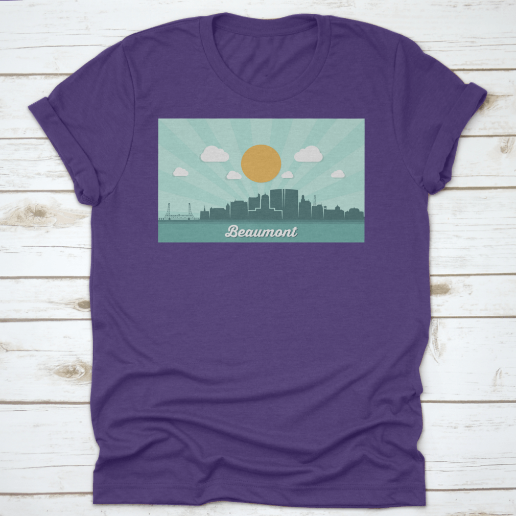 Beaumont Skyline Texas shirt featuring a classic fit, made from 100% cotton, showcasing the skyline design.