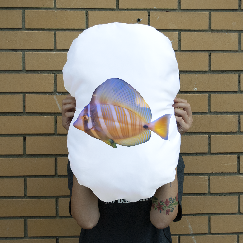 A giant face cushion featuring a colorful design, showcasing a personalized face print, perfect for home decor and gifts.