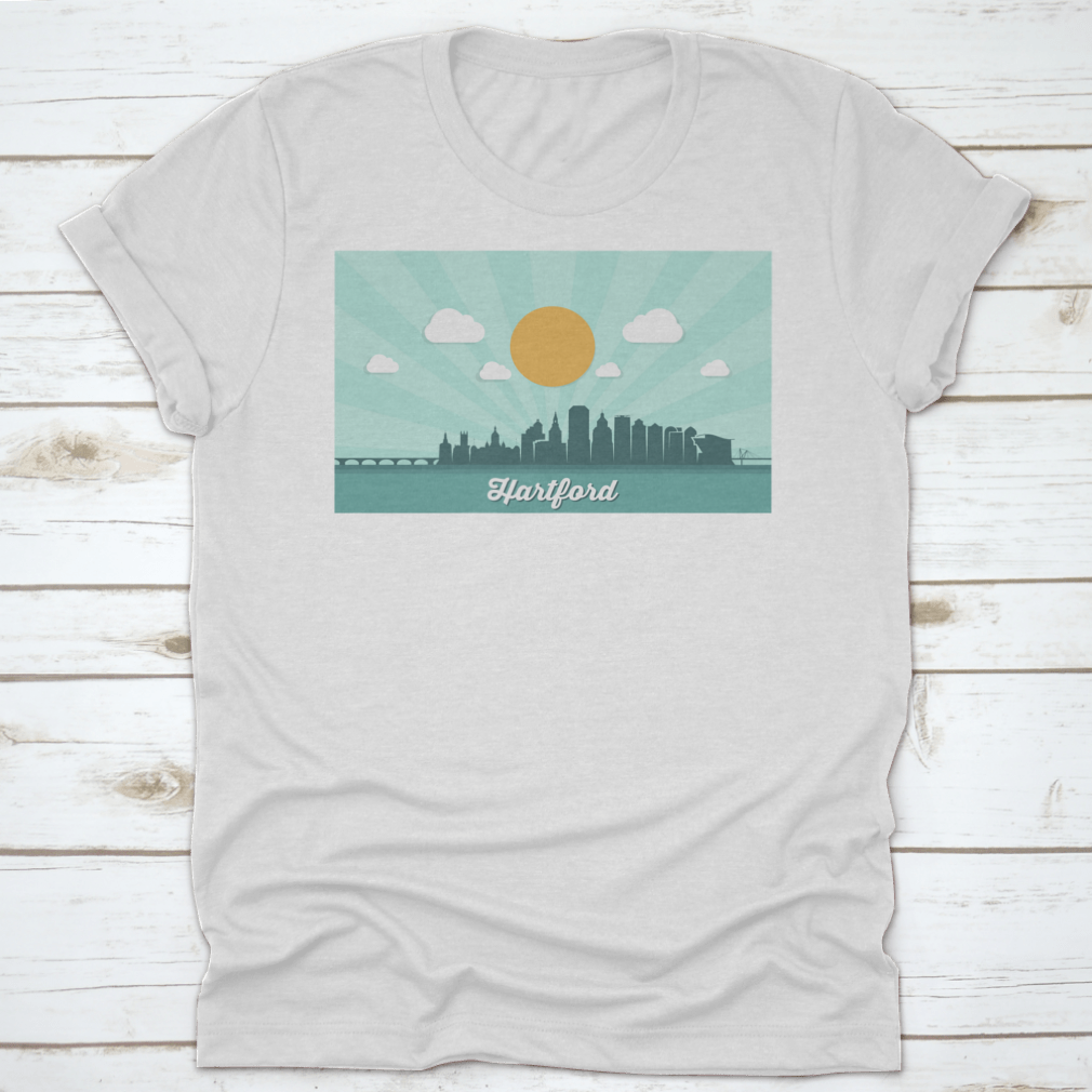 Beautiful Landmark Shirt featuring the Hartford Skyline, showcasing a stylish design perfect for Connecticut enthusiasts.