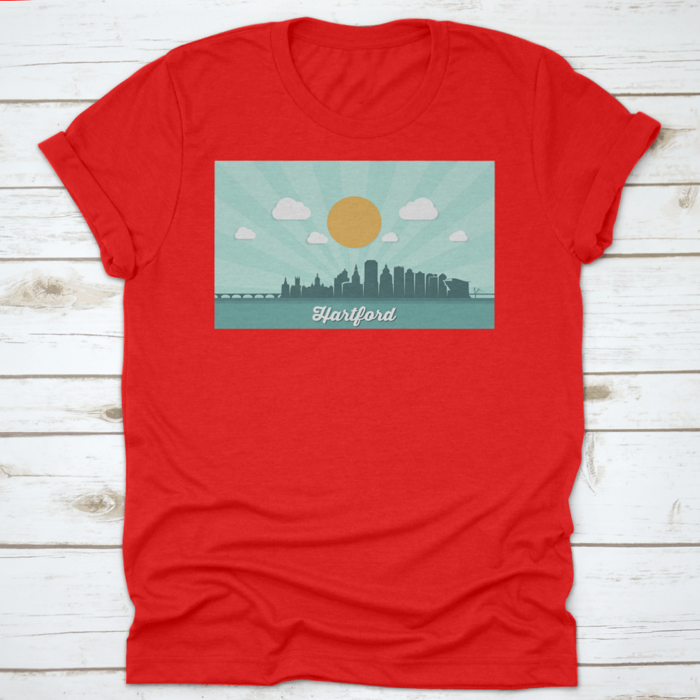 Beautiful Landmark Shirt featuring the Hartford Skyline, showcasing a stylish design perfect for Connecticut enthusiasts.