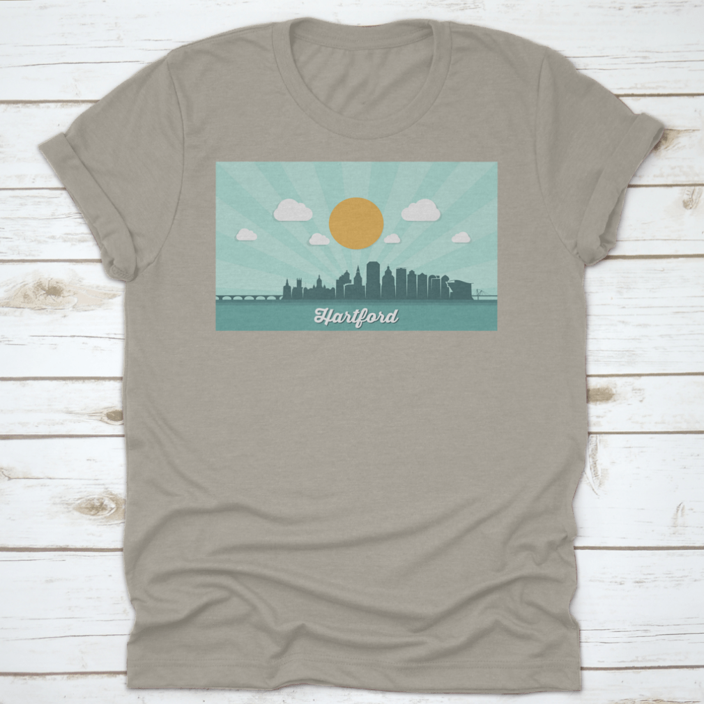 Beautiful Landmark Shirt featuring the Hartford Skyline, showcasing a stylish design perfect for Connecticut enthusiasts.