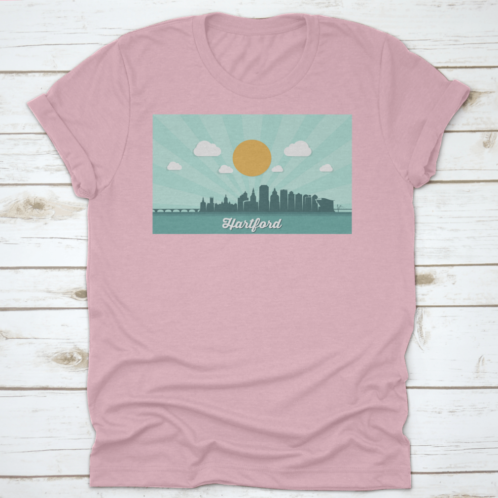 Beautiful Landmark Shirt featuring the Hartford Skyline, showcasing a stylish design perfect for Connecticut enthusiasts.