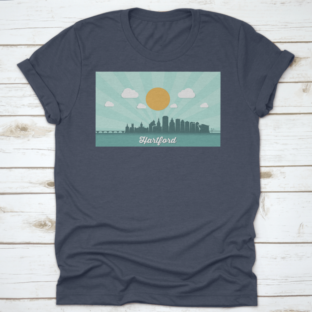 Beautiful Landmark Shirt featuring the Hartford Skyline, showcasing a stylish design perfect for Connecticut enthusiasts.