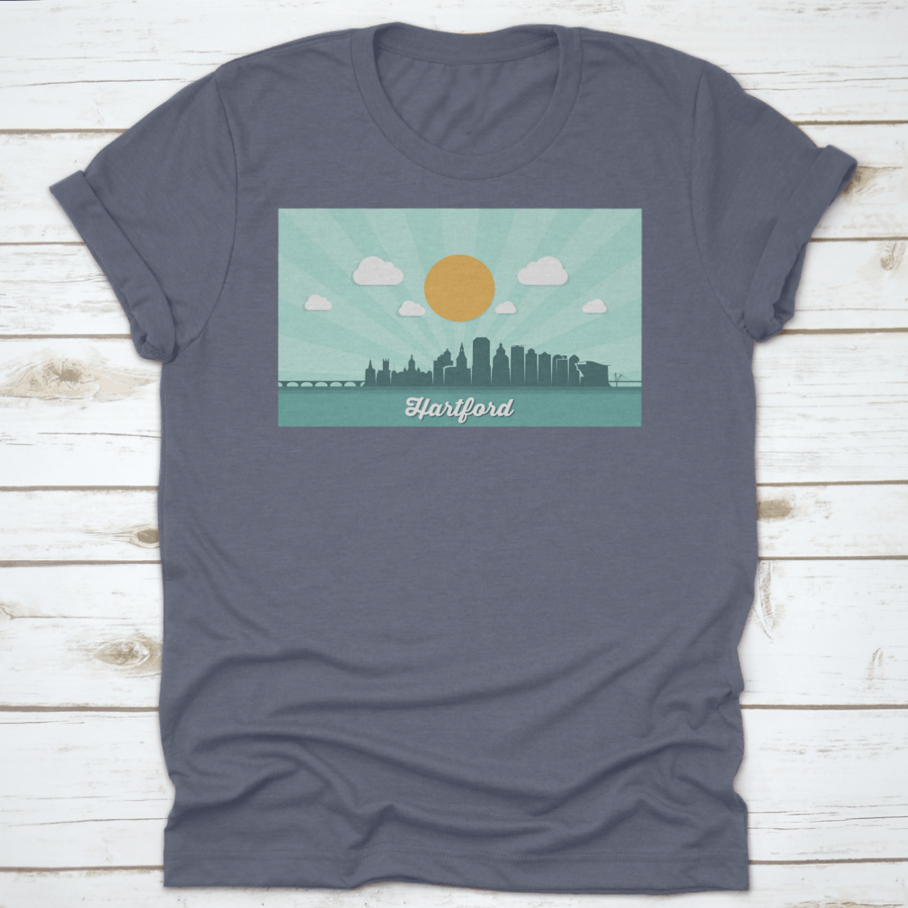 Beautiful Landmark Shirt featuring the Hartford Skyline, showcasing a stylish design perfect for Connecticut enthusiasts.