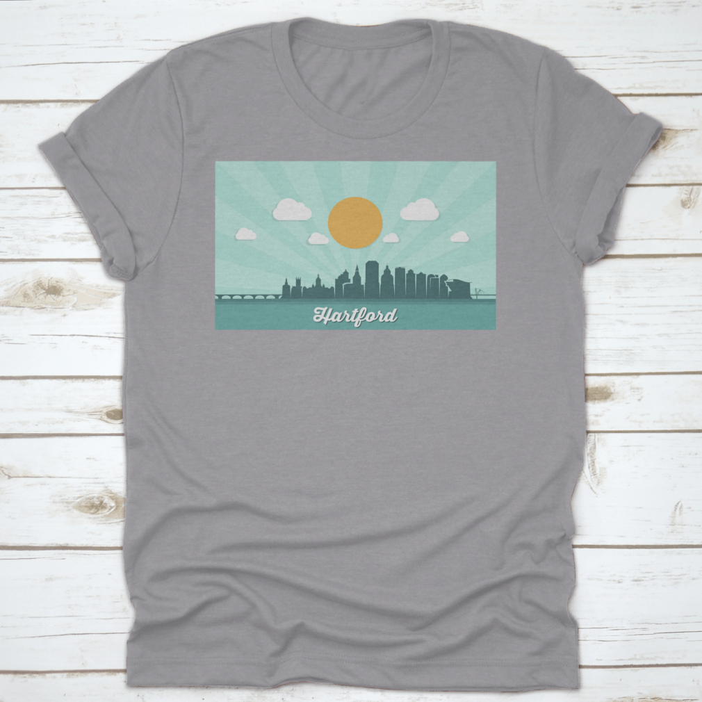 Beautiful Landmark Shirt featuring the Hartford Skyline, showcasing a stylish design perfect for Connecticut enthusiasts.