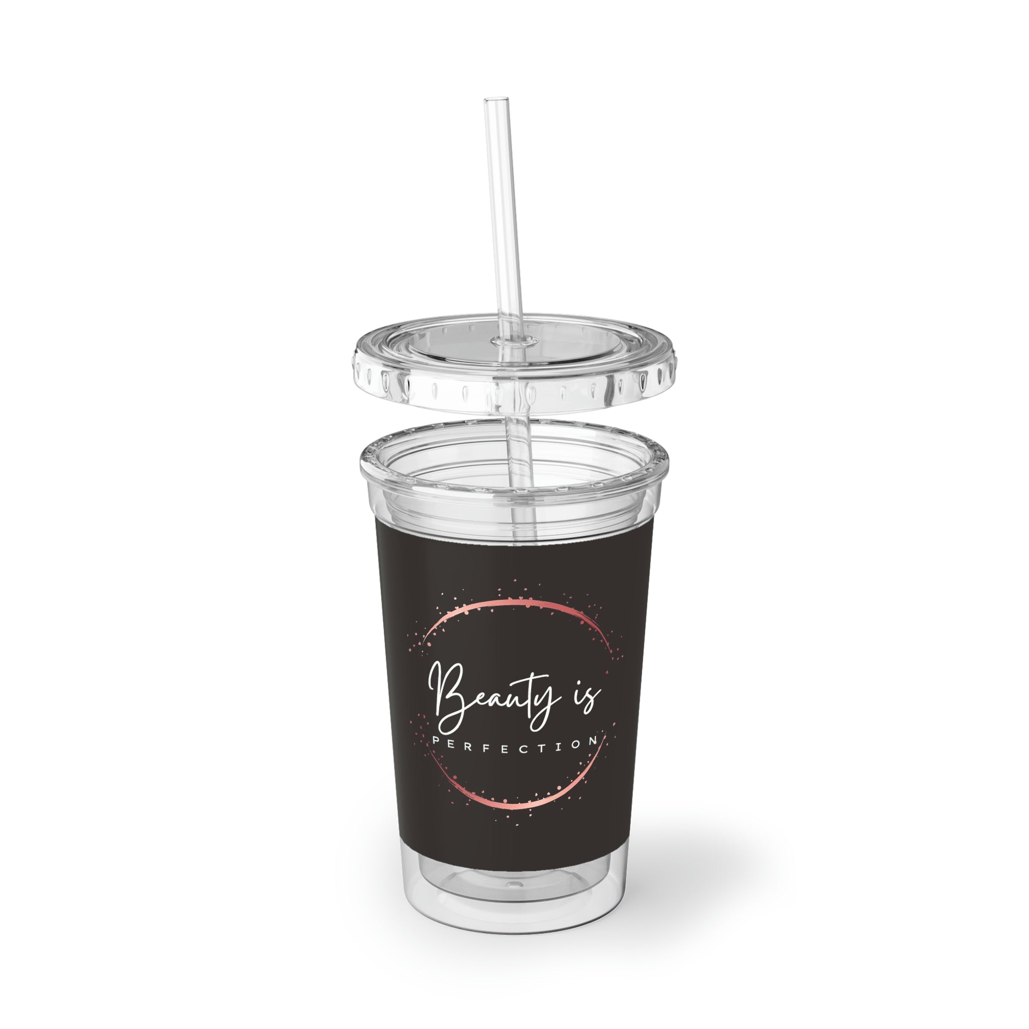 Beauty is Perfection Suave Acrylic Cup with vibrant artwork, double-wall insulation, and a secure lid and straw.