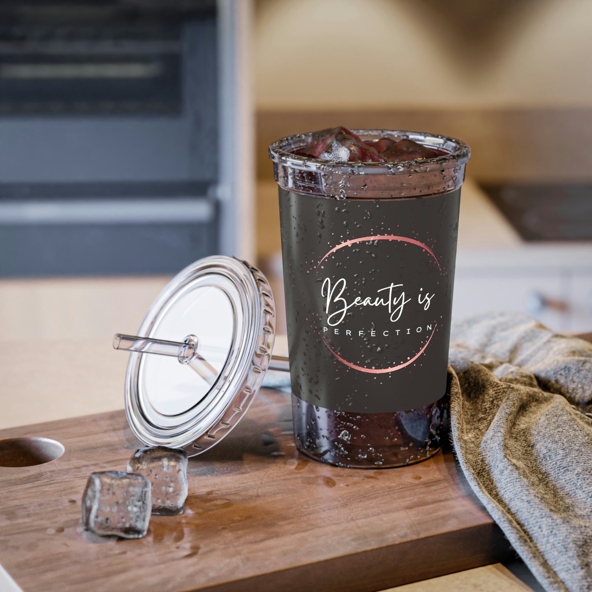 Beauty is Perfection Suave Acrylic Cup with vibrant artwork, double-wall insulation, and a secure lid and straw.