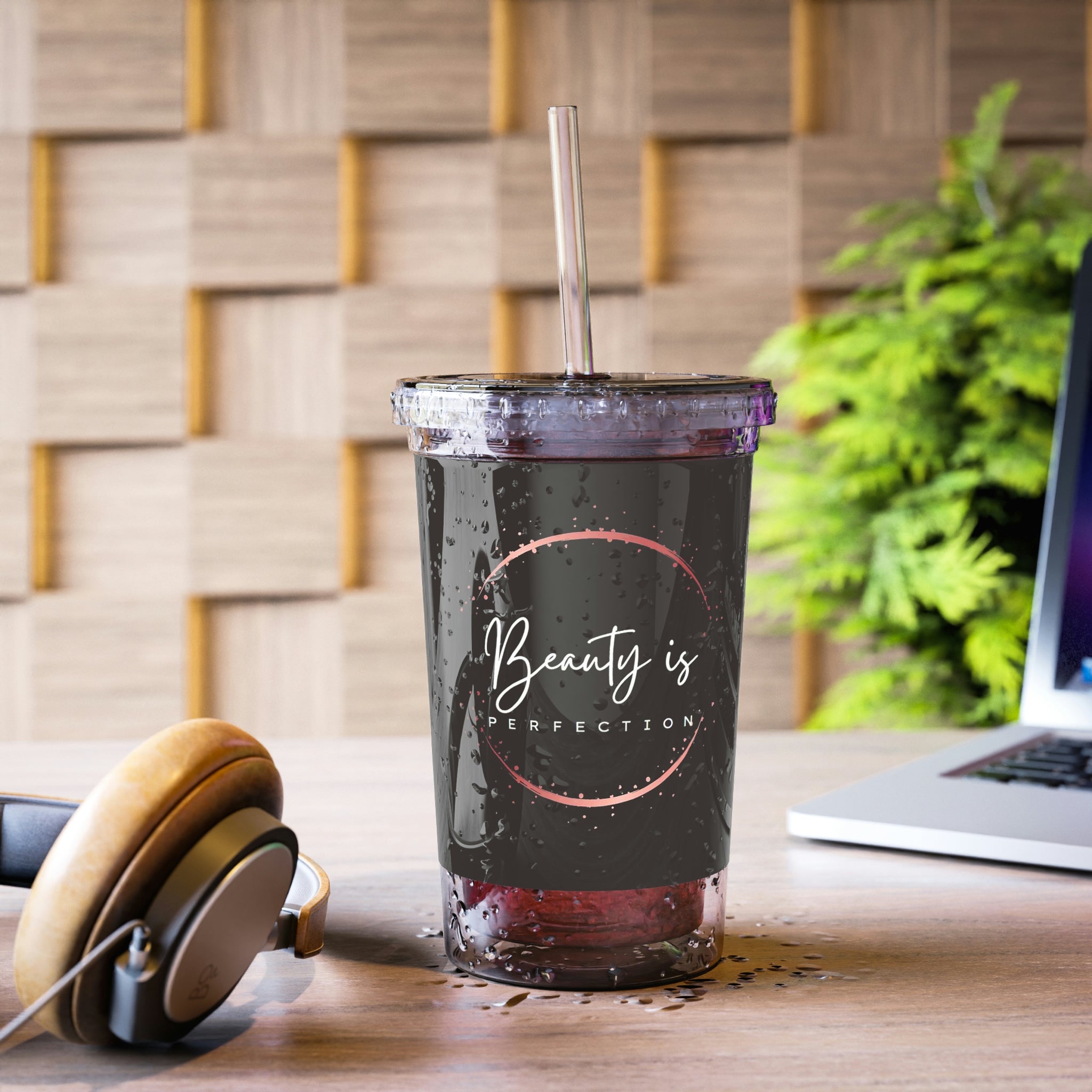 Beauty is Perfection Suave Acrylic Cup with vibrant artwork, double-wall insulation, and a secure lid and straw.