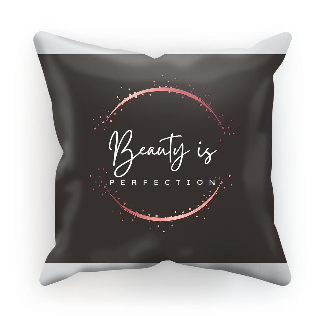 Beauty is Perfection Sublimation Cushion Cover in suede and satin, showcasing vibrant colors and intricate designs, perfect for home decor.