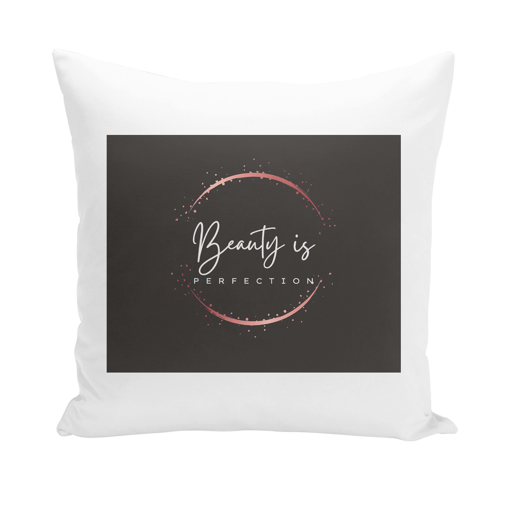 Beauty is Perfection Throw Pillows in various styles including linen, canvas, and suede, showcasing their elegant design and quality fabric.